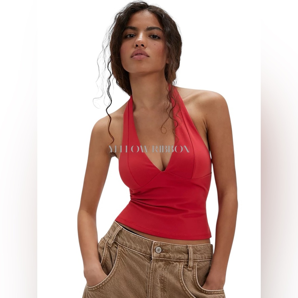 🆕 FREE PEOPLE INTIMATELY | STILL HERE HALTER CAMI | RED